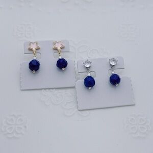 26E121 Handmade Freshwater Baby Pearl Lapis Dangling Earrings
